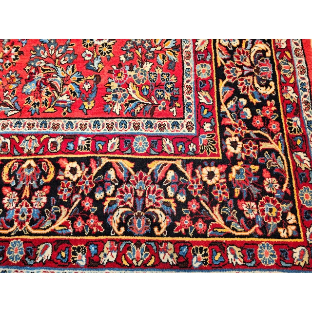 Antique Persian Sarouk Area Rug, Hand-Knotted Wool, Allover Floral Pattern, 9x11, Red & Navy For Sale - Image 14 of 16