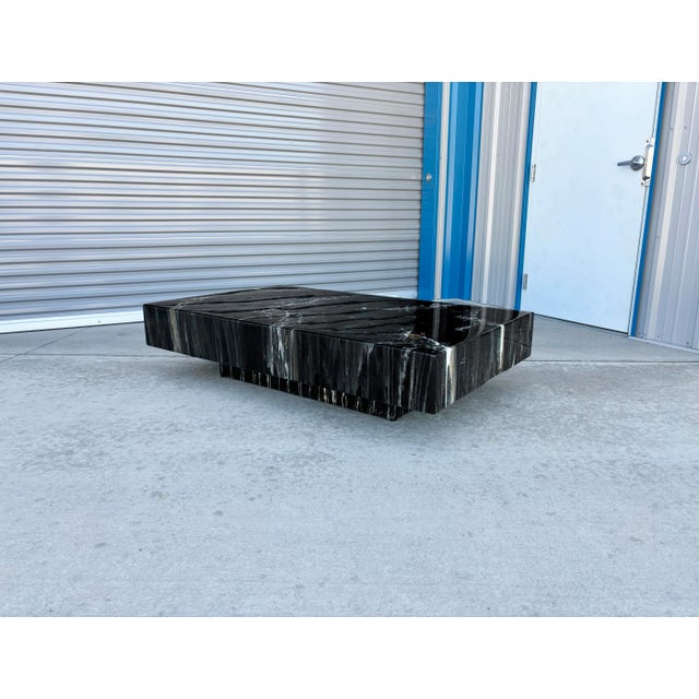 Wood 1970s Italian Black Faux Marble Floating Coffee Table Designed by Willy Rizzo For Sale - Image 7 of 12
