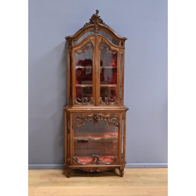 Rocaille Style 2-Body Display Case in Walnut, Liège, Belgium, Late 19th Century For Sale - Image 10 of 18