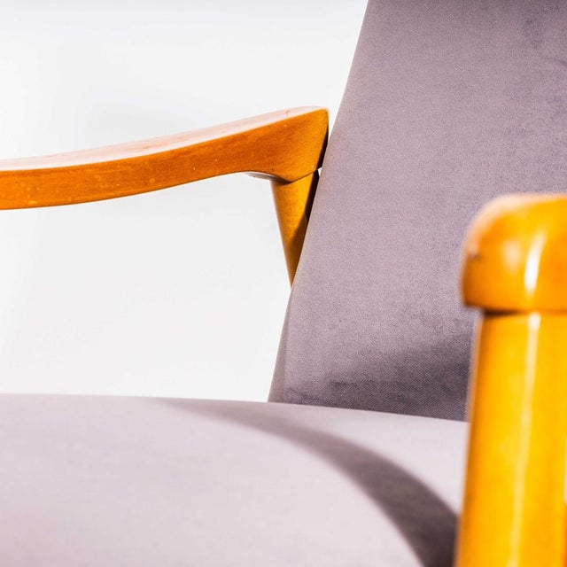 Purple Lounge Chair in Grey Cotton Velvet and Beech by Jaroslav Smidek, 1950s For Sale - Image 8 of 10