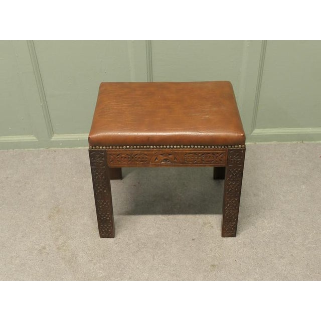 Carved Upholstered Tan Window Stool, 1930 For Sale - Image 3 of 8