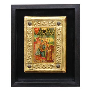 Icilio Federico Joni, Painted Gesso, Gilt and Wood Tavolette Book Cover Binding, 1890s, Oil & Cedar & Gesso For Sale