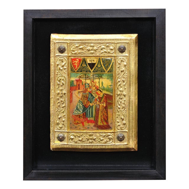 Icilio Federico Joni, Painted Gesso, Gilt and Wood Tavolette Book Cover Binding, 1890s, Oil & Cedar & Gesso For Sale