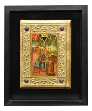 Icilio Federico Joni, Painted Gesso, Gilt and Wood Tavolette Book Cover Binding, 1890s, Oil & Cedar & Gesso