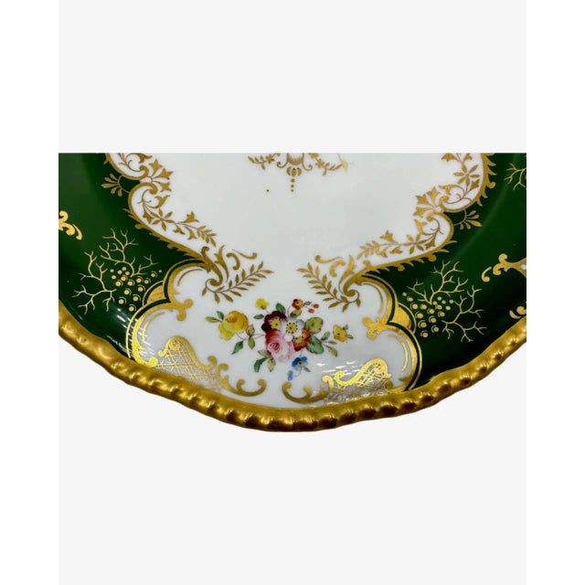 Coalport Porcelain Antique Coalport England Green Floral Porcelain Salad Plate For Sale - Image 4 of 10