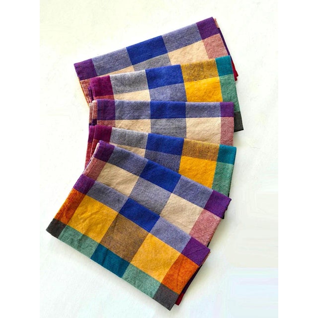 French Country Vintage Dansk Ritva Puotila Cotton Madras Woven Tablecloth and Napkins, Set of 7 Pieces For Sale - Image 3 of 11