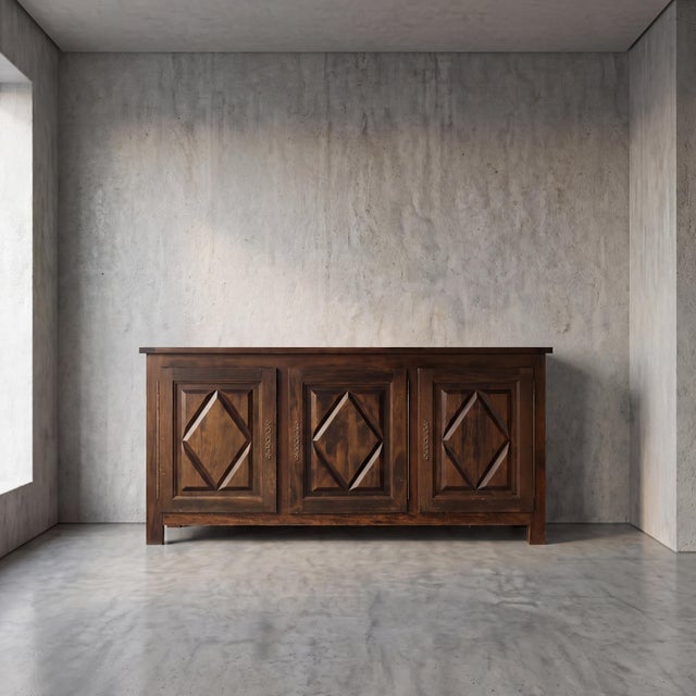 Vintage French Brutalist Diamond-Point Sideboard, 1970s For Sale - Image 4 of 7