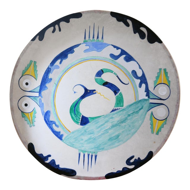 Turquoise, Blue and Yellow Serpent & Bird Ceremonial Drum For Sale