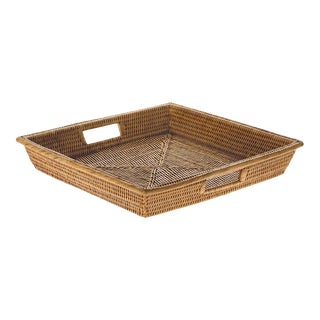 Vintage Rattan Wicker Square Honey Tray For Sale