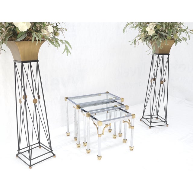 Set of 3 Chrome & Brass Glass Tops End Nesting Side Lamp Tables MINT For Sale - Image 9 of 15
