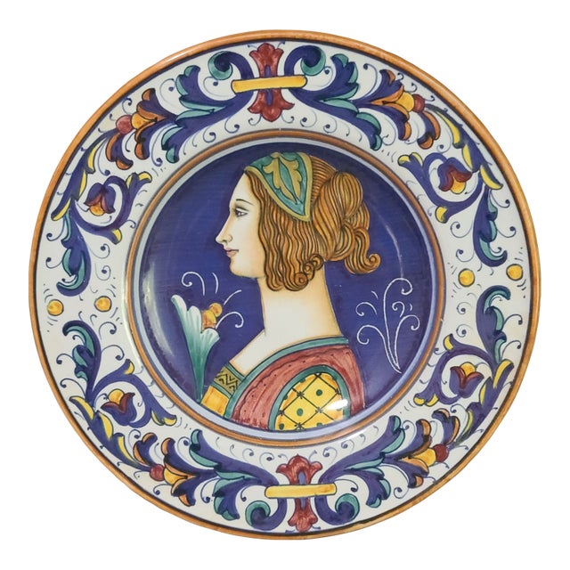 Vintage Italian Deruta Majolica Painted Renaissance Portrait Decorative Plate #2 For Sale