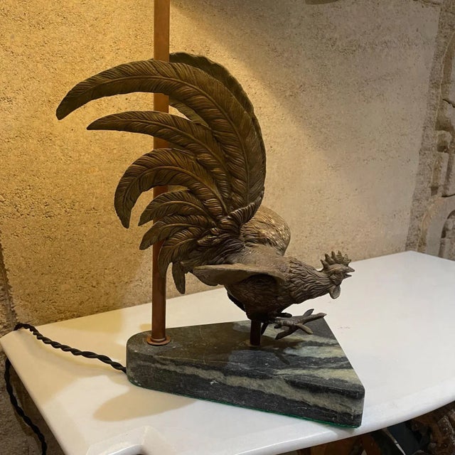 Bronze 1960s Bronze Rooster Table Lamp New Green Marble Base For Sale - Image 8 of 10