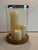 Arteriors Home Gorgeous Retired Arteriors Home Milena Glass Hurricane With Wood Base & Polished Stainless Accents For Sale - Image 4 of 10