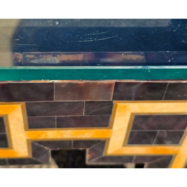 Pair of Postmodern Low-Profile Tessellated Stone and Inlaid Hexagonal Side Tables, Circa 1980s For Sale - Image 4 of 4