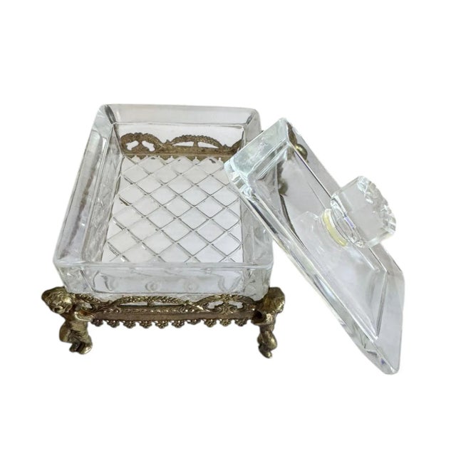 Glass French Crystal and Bronze Dresser Box With Cherubs For Sale - Image 7 of 11