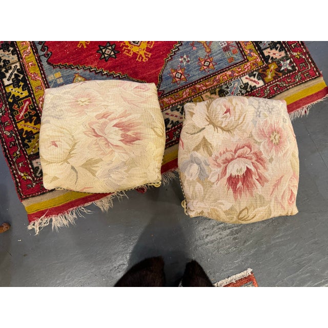 Mid 20th Century Vintage French Louis XVI Style Painted Stool With Floral Needlepoint Fabric and Nailhead Trim For Sale - Image 4 of 7