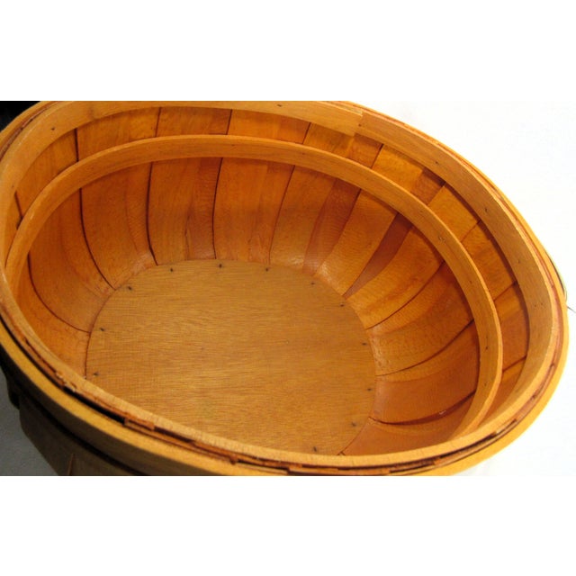 Late 20th Century Vintage Half Bushel Wood Slat Basket Maple For Sale - Image 5 of 9