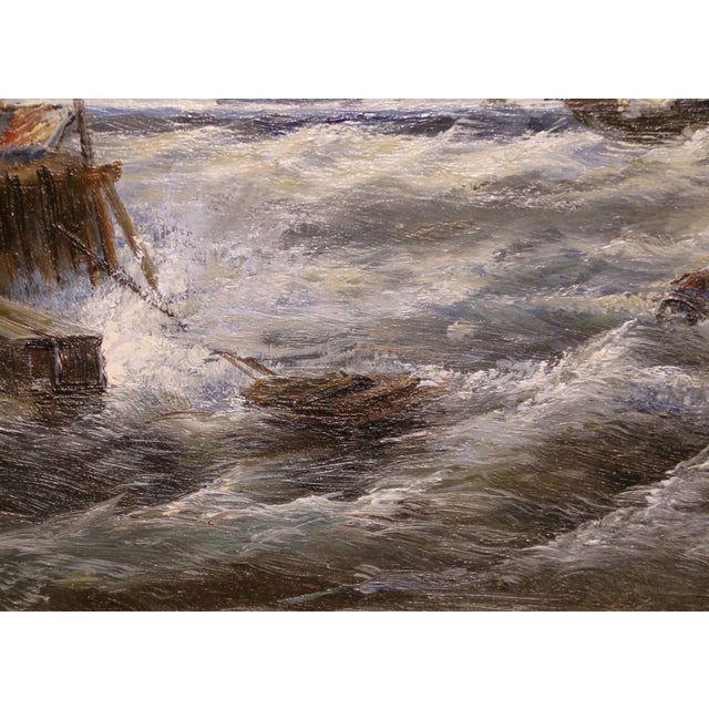 Vintage Signed Italian Marine Harbor Scene Painting With Sailboats and Figures For Sale - Image 10 of 13