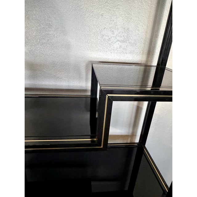 Metal 1970s Hollywood Regency Black Lacquer & Brass Étagère - Attributed to Pierre Vandel For Sale - Image 7 of 8