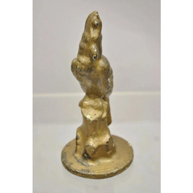 Antique Art Deco Cast Iron Gold Painted 7" Cockatoo Parrot Figurine Doorstop For Sale - Image 4 of 9
