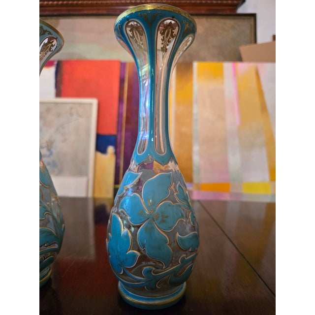 Antique Moser Bohemian Glass Overlay Vases- a Pair For Sale - Image 9 of 9