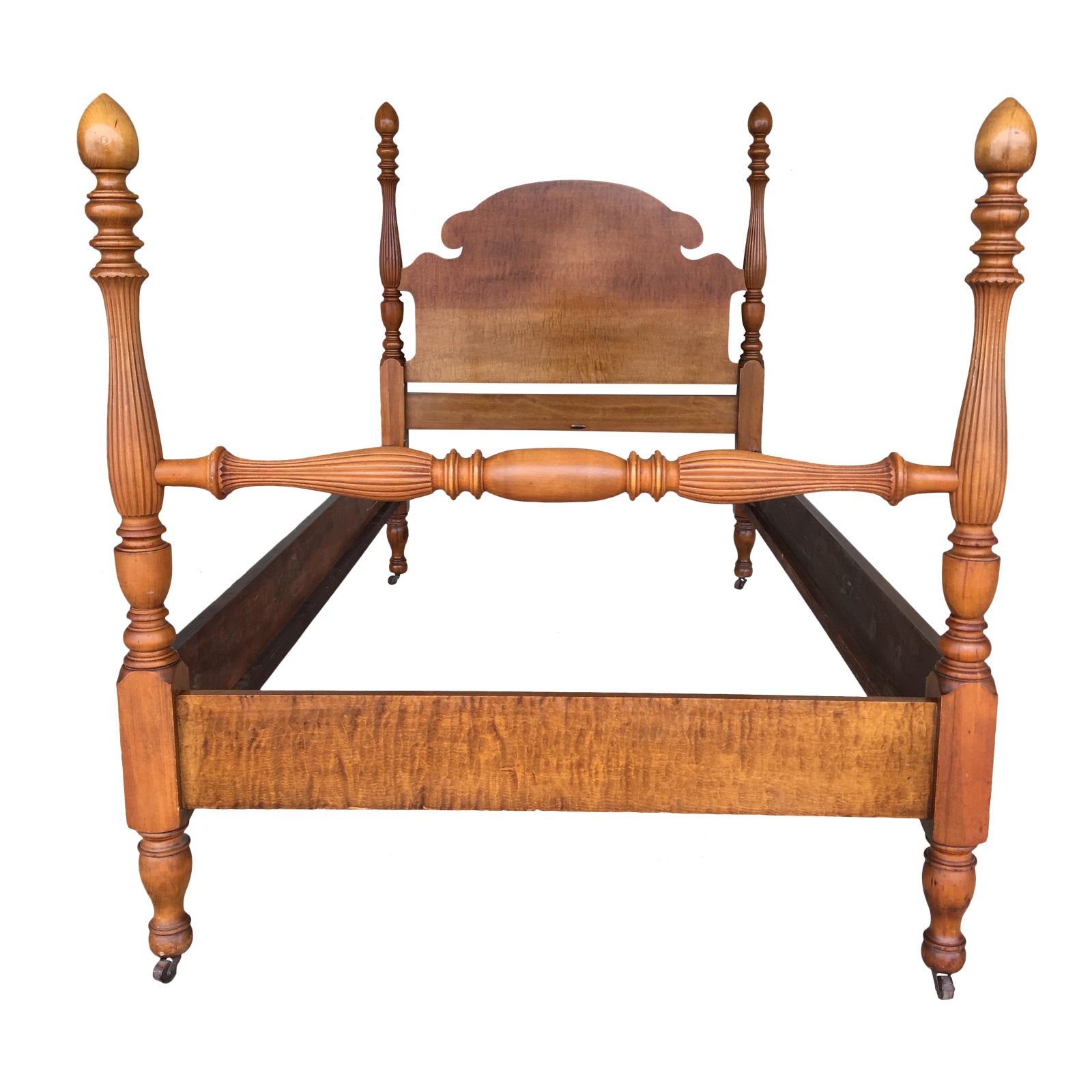 Antique Tiger Maple Twin/Single Acorn Poster Bed Chairish