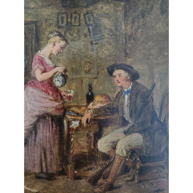 Antique 19th Century Oil Painting Rustic Cottage Interior Husband Wife & Dog For Sale - Image 4 of 12