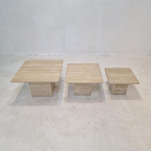 Italian Travertine Coffee or Side Tables, 1980s, Set of 3 For Sale - Image 16 of 16