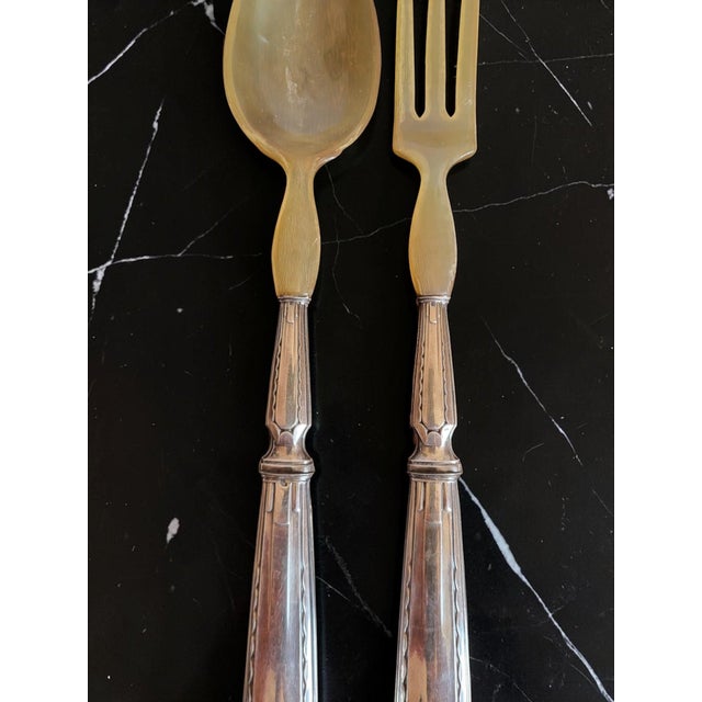 1930s Silver Salad Servers with Minerva Hallmark, 1930s, Set of 2 For Sale - Image 5 of 11