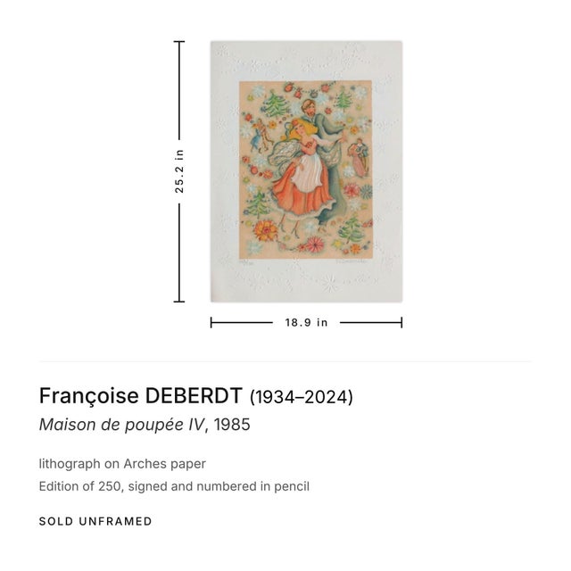 Tribal 1985 Françoise Deberdt Maison De Poupée IV Signed Lithograph For Sale - Image 3 of 3