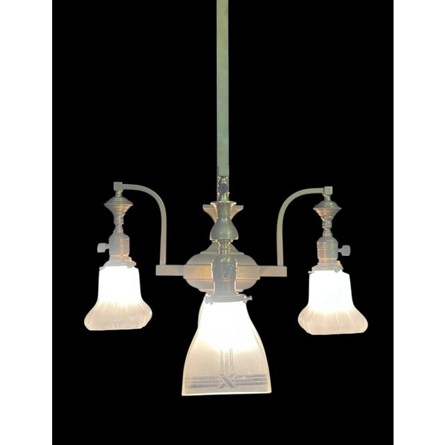 Mission Mission Brass Four Light Chandelier For Sale - Image 3 of 7