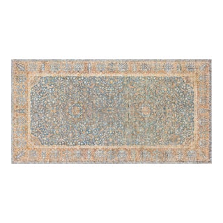 Authentic Persian Kirman Green Blue Brown Handmade Wool Rug For Sale