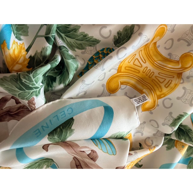 1990s Celine Silk Scarf Squirrel in Foliage 1980 For Sale - Image 5 of 7