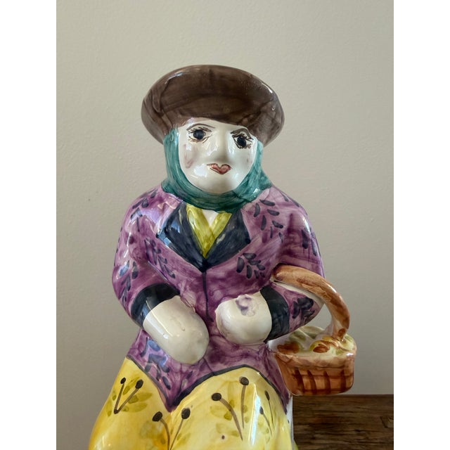 Figurative Vintage Pair of Handmade Majolica Farmer and FarmWife Toby Pitchers, Made in Portugal For Sale - Image 3 of 12
