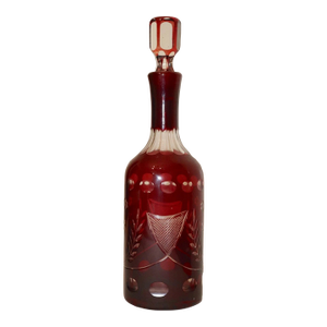 Large Antique Red Cut to Clear Czech Bohemian Crystal Glass Decanter Bottle