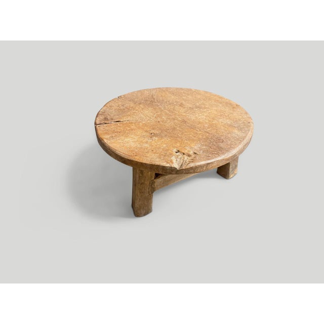 2010s Andrianna Shamaris Antique Teak Wood Round Side Table or Stool For Sale - Image 5 of 6
