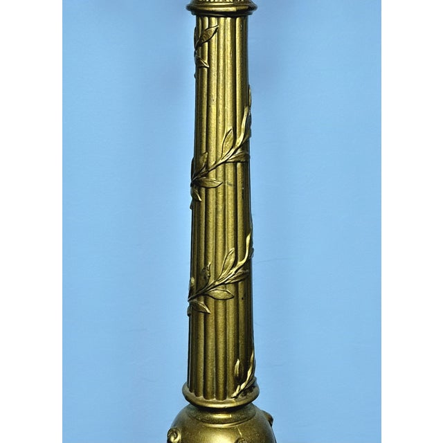 Hollywood Regency Vintage Neoclassical Rembrandt Brass & Onyx Torchiere Table Lamp For Sale - Image 3 of 11
