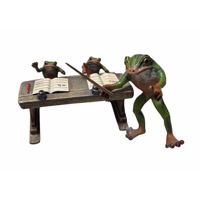 Victorian Vienna Cold Painted Bronze Frogs Teaching Sculpture by Franz Bergmann For Sale - Image 3 of 5