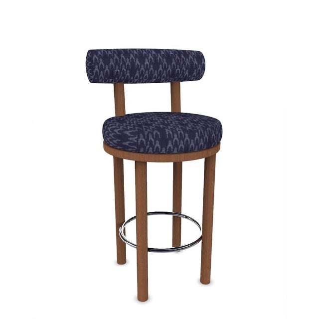 Contemporary Collector Modern Moca Bar Chair in Baldac Blue Fabric and Smoked Oak by Studio Rig For Sale - Image 3 of 6