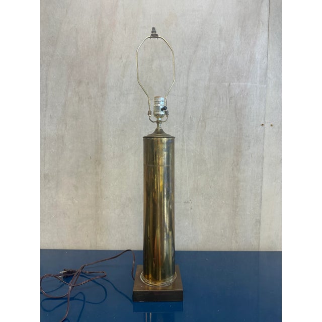 Mid 20th Century Mid 20th Century Trench Art Style - Artillery Shell Lamp With Square Brass Base For Sale - Image 5 of 8