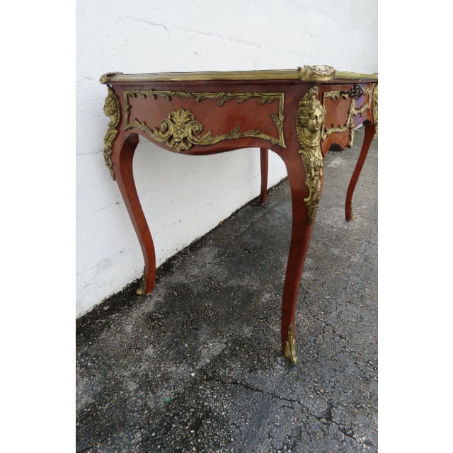 French Green Leather Top With Metal Accent Large Partner Desk 6117 For Sale - Image 15 of 18