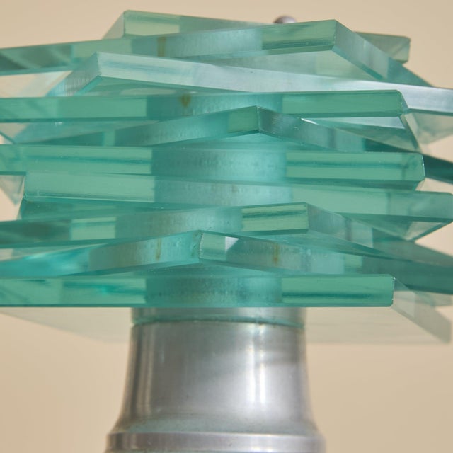 Metal 1930s Petite French Art Deco Glass Table Lamp by Maison Desny For Sale - Image 7 of 10