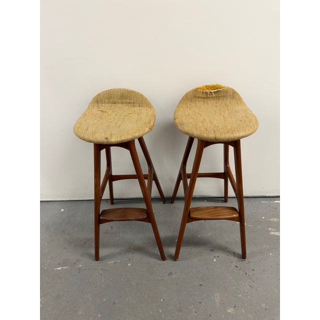 Mid-Century Modern Pair of MCM Mid Century Modern Erik Buch Danish Teak Bar Stools Model Od-61 o.d. Møbler For Sale - Image 3 of 12