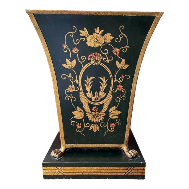 Vintage Italian Hand Painted Cachepot With Lion Ring Handles For Sale