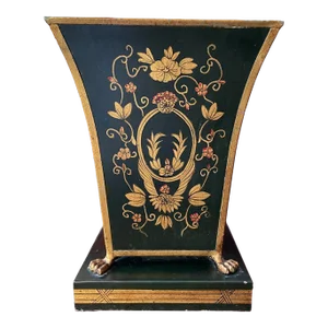 Vintage Italian Hand Painted Cachepot With Lion Ring Handles