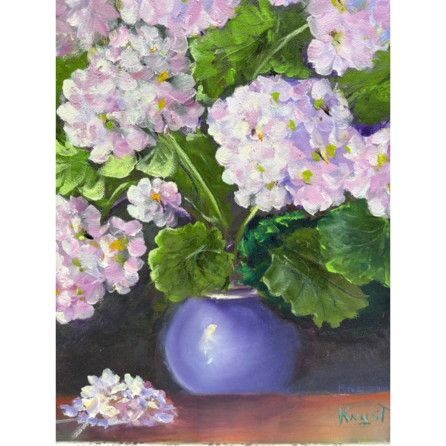1990s Vintage Lush Hydrangea Bouquet Painting For Sale - Image 5 of 9