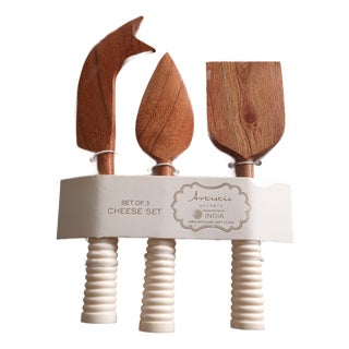 New Artistic Accents Acacia Wood Set of 3 Cheese Set For Sale
