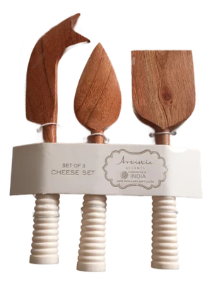New Artistic Accents Acacia Wood Set of 3 Cheese Set
