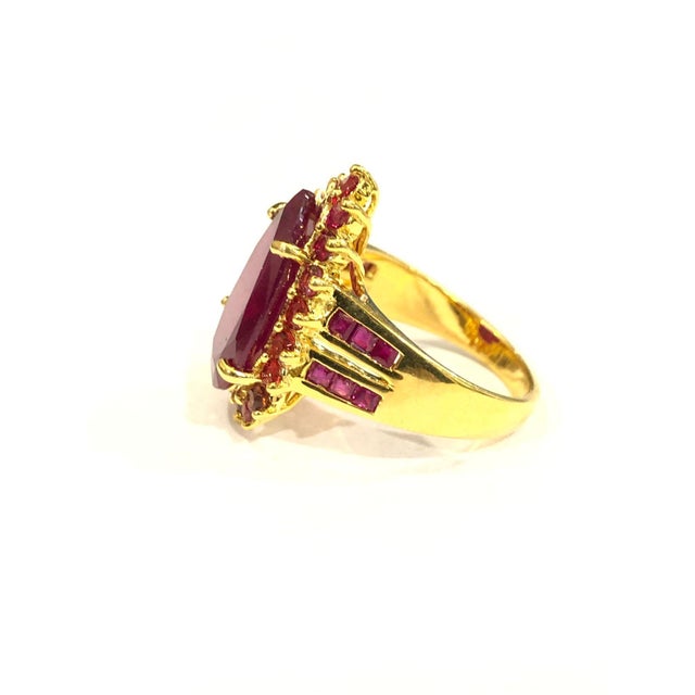 Bochic "Orient" Natural Multi Ruby Vintgae Cocktail Ring Set In 18K Gold &Silver Natural Center Ruby - 18.00 Carat Natural...