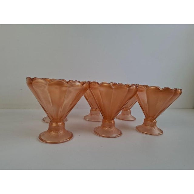 Pink rt Deco Pink Rosaline Glass Dessert Bowls, Former Czechoslovakia, 1930s, Set of 6 For Sale - Image 8 of 18